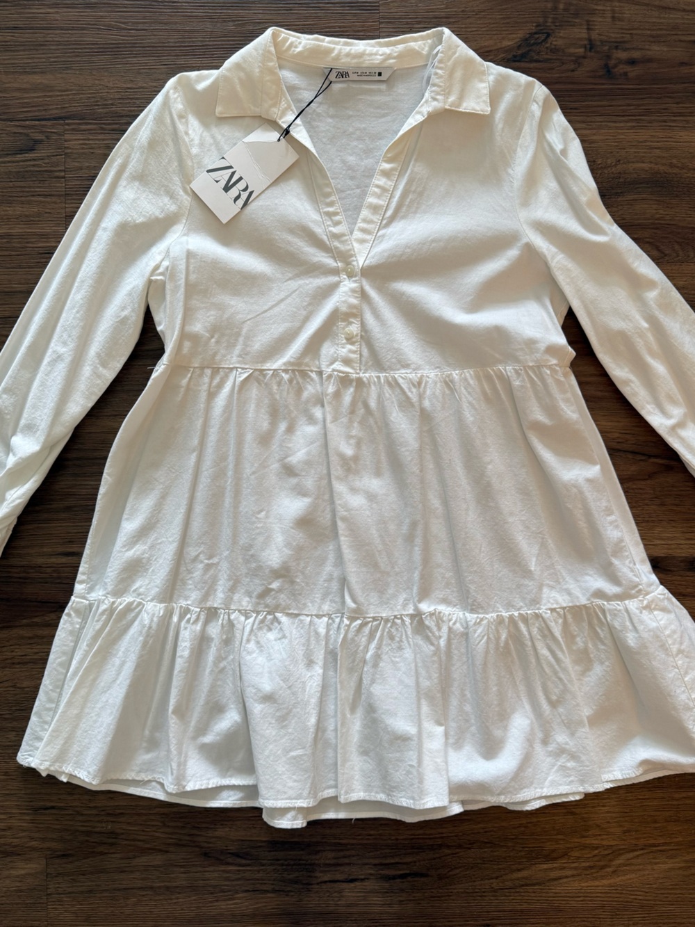 Zara White Long-Sleeve Tiered Dress Medium